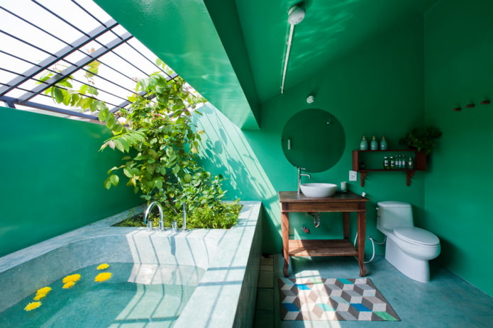 teto verde no banheiro