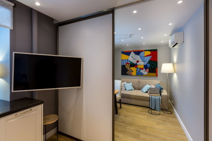 TV, divisória, sala de estar