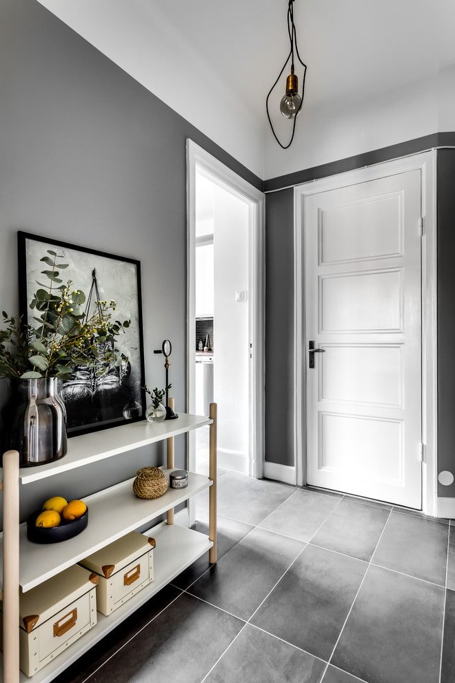design de um corredor cinza em estilo escandinavo