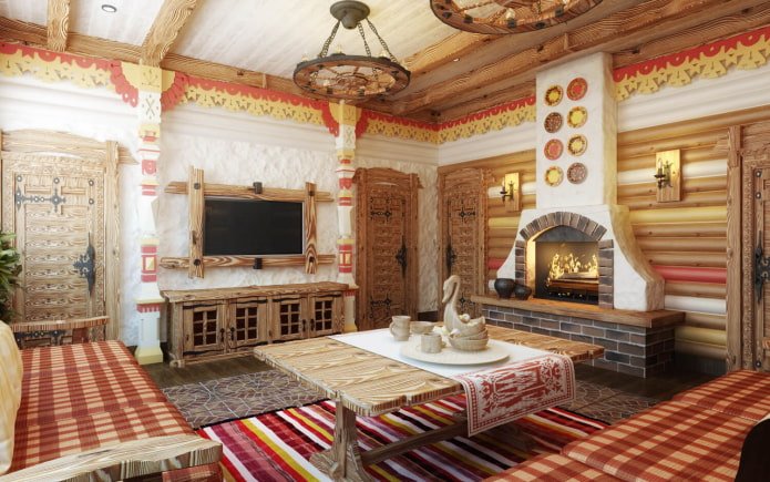 sala de estar em uma izba russa