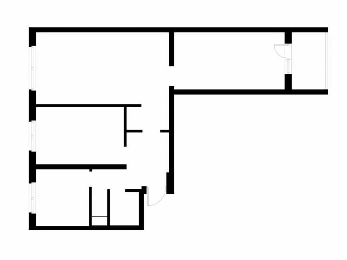 Layout de um apartamento de três cômodos de 60 m² em um edifício típico da série II-49