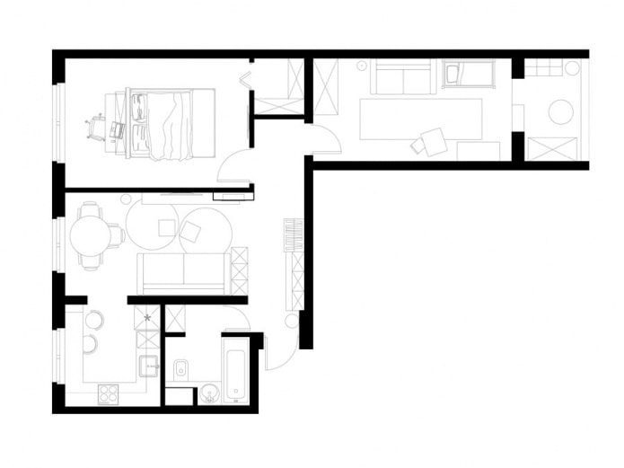 Reforma de um apartamento de três cômodos de 60 m² em um edifício típico da série II-49