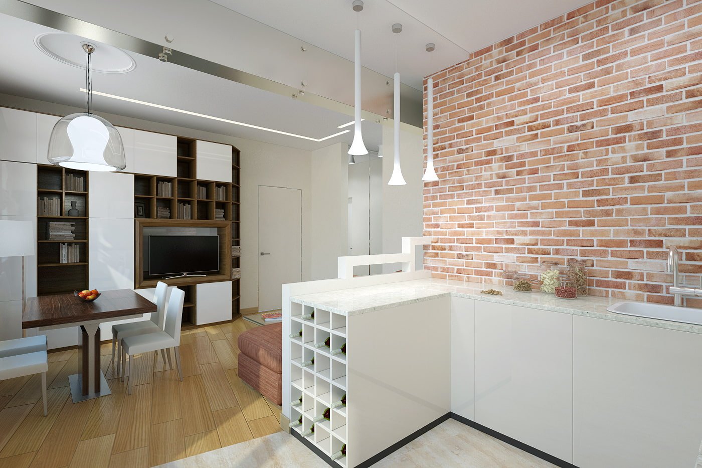 cozinha-sala de estar em apartamento de dois cômodos