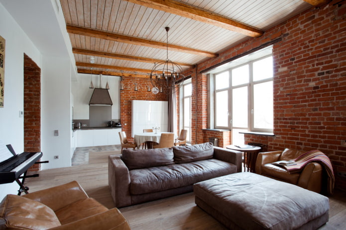 pouf em um interior de estilo loft