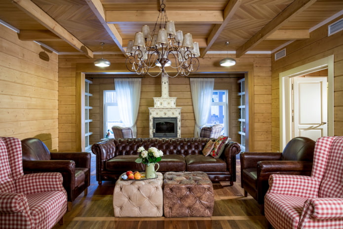 pufe em um interior em estilo campestre