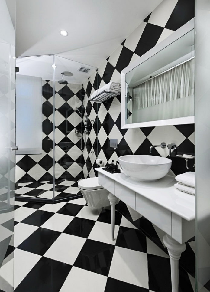 decoração de banheiro em preto e branco