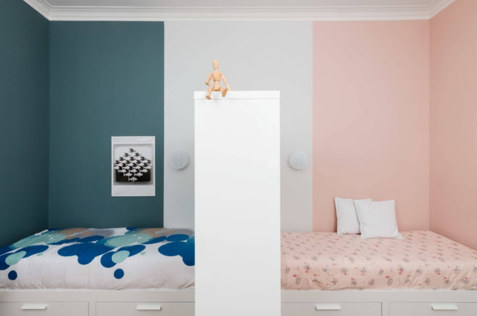 zoneamento de um quarto infantil para um menino e uma menina
