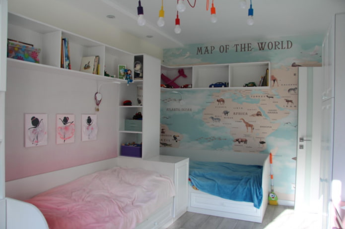 armazenamento no quarto infantil para dois
