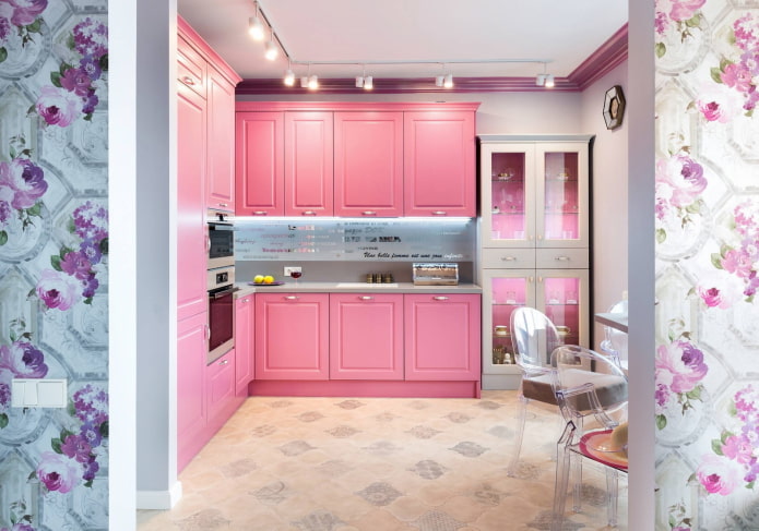 decoração de cozinha em tons de rosa