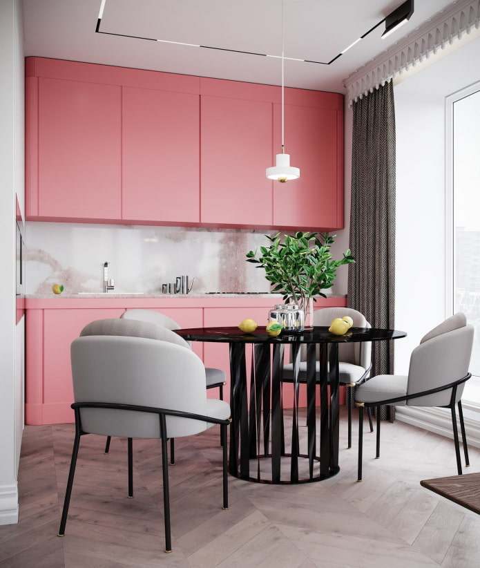 decoração de cozinha em tons de rosa