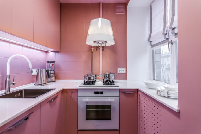 decoração de cozinha em tons de rosa