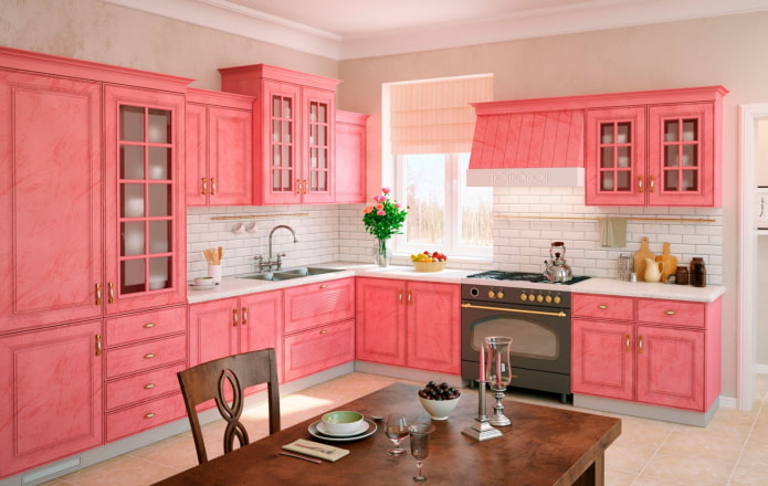 interior de cozinha rosa em estilo provençal
