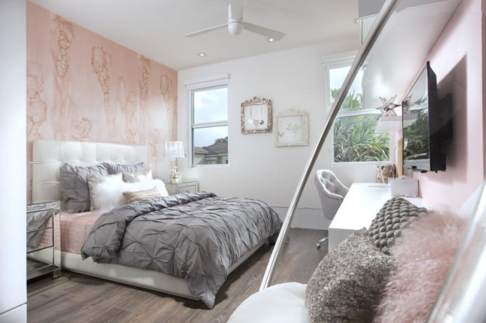 interior de quarto cinza-rosa