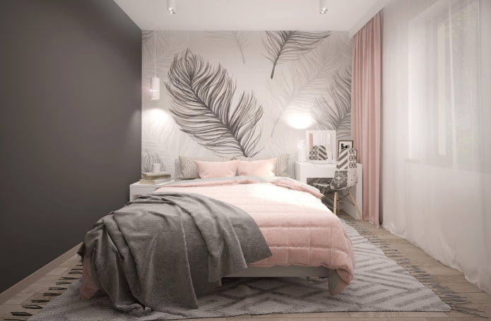 interior de um quarto cinza-rosa