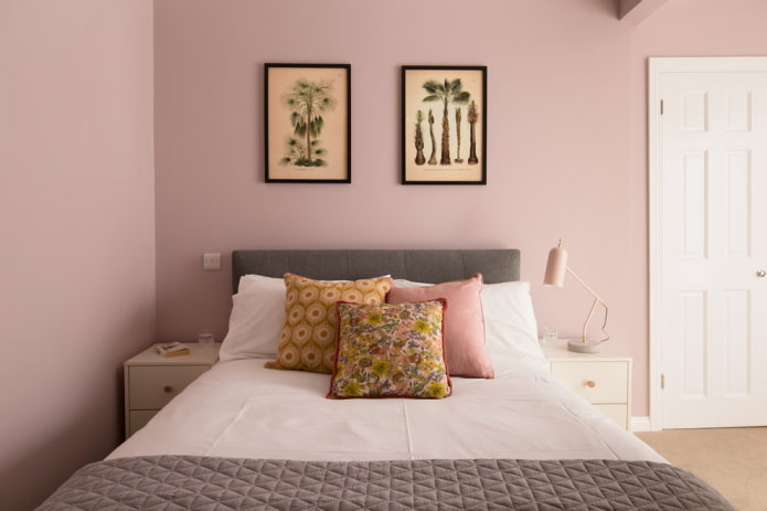 decoração de interiores de quarto em tons de rosa