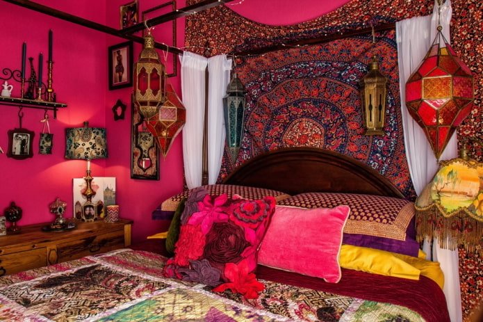 quarto rosa no estilo boho