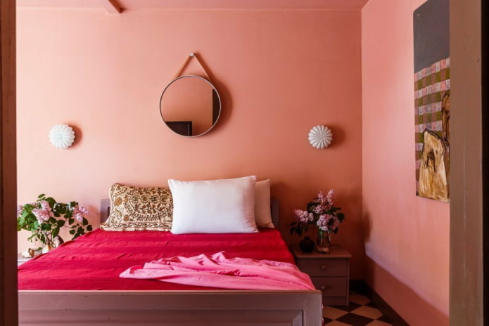 decoração de interiores de quarto em tons de rosa