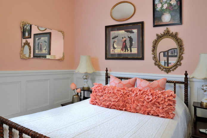 decoração de interiores de quarto em tons de rosa