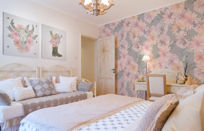 papel de parede cinza e rosa no quarto