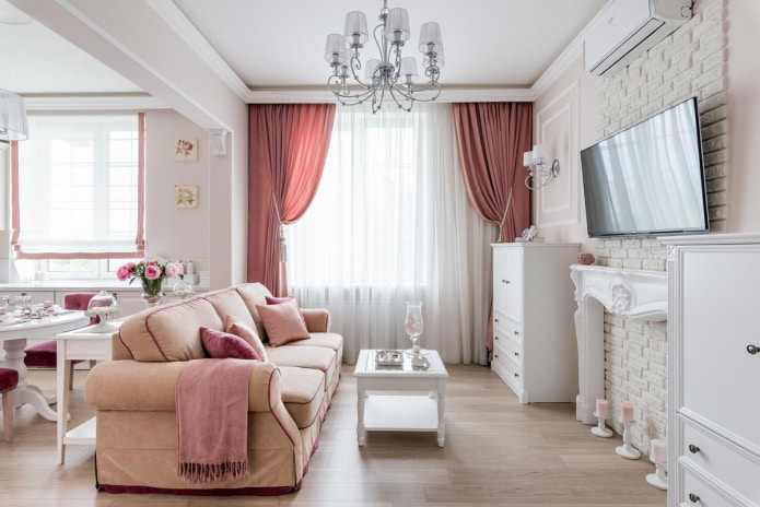 cortinas rosa na sala de estar