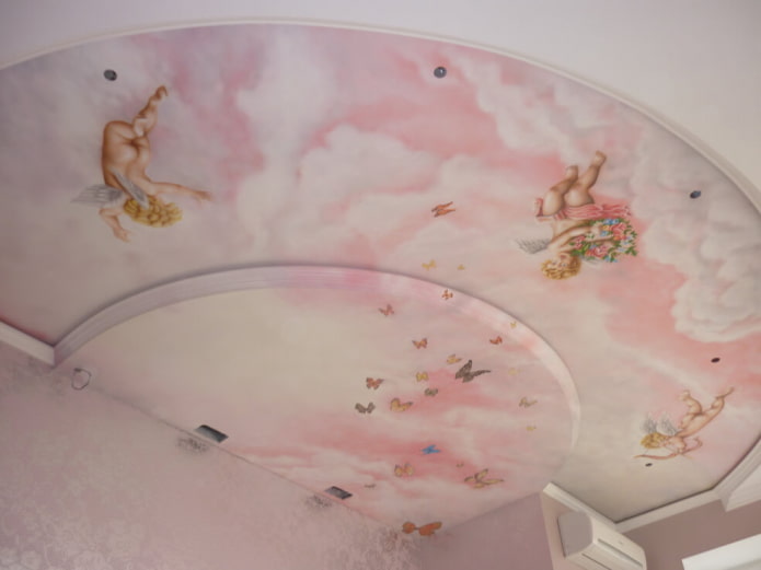 estrutura de teto rosa com impressão de fotos