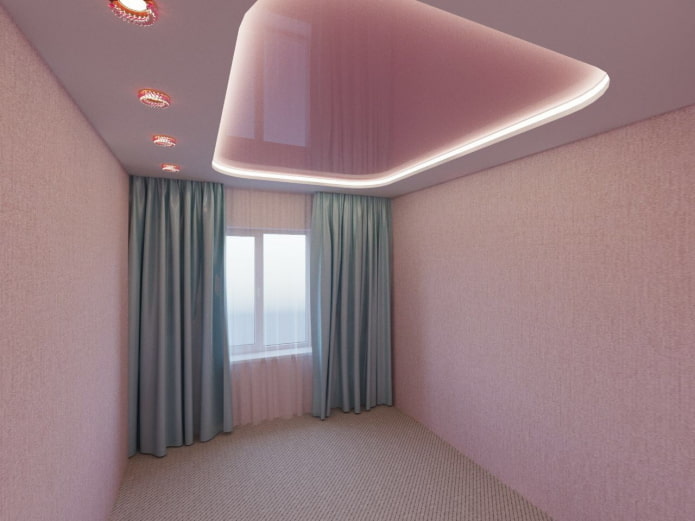 design de teto rosa com iluminação de fundo