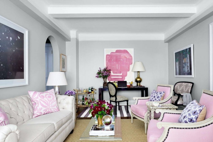 Cinza combinado com rosa no interior