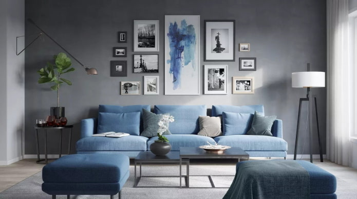 Cinza em combinação com azul no interior