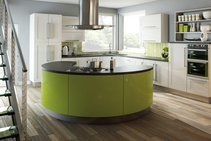 interior de cozinha verde-claro em estilo moderno
