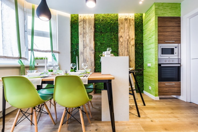 interior de cozinha verde-claro em estilo ecológico