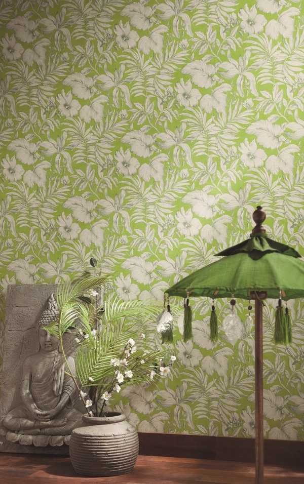 papel de parede verde-claro com estampa floral
