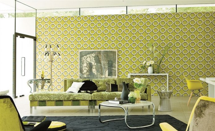 papel de parede verde-salada na sala de estar