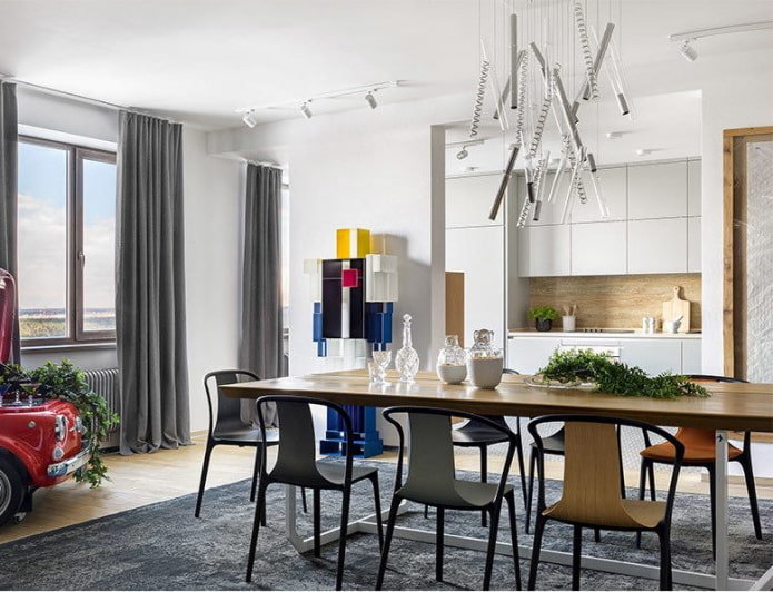 Cozinha minimalista com sala de jantar