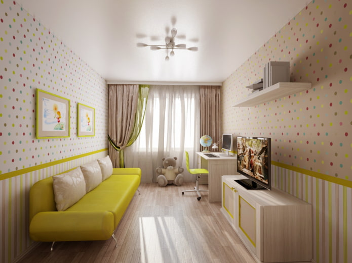 tecido elástico de cetim no interior de um quarto infantil