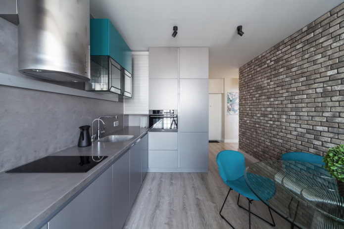 acabamento no interior da cozinha em tons de cinza