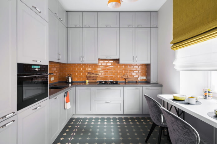 decoração de interiores de cozinha em tons de cinza