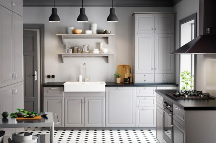interior da cozinha em tons monocromáticos