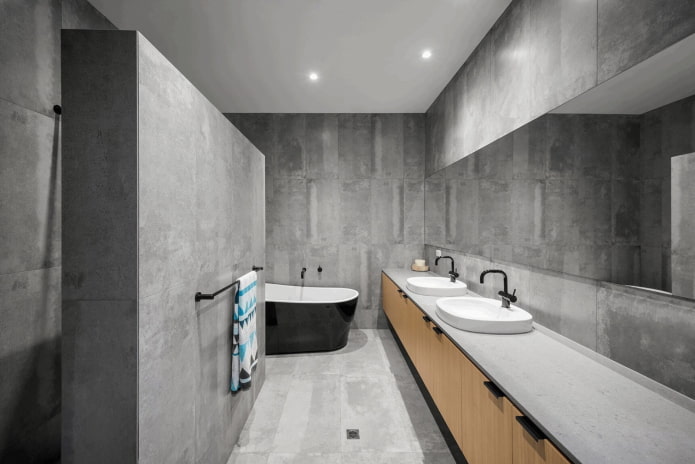 interior de banheiro cinza em estilo minimalista