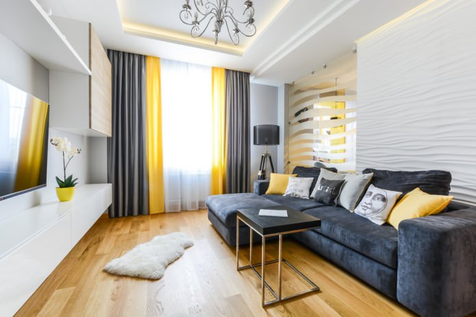 cortinas cinza e amarelas