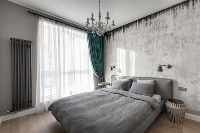 Cortinas em uma combinação de cinza e turquesa