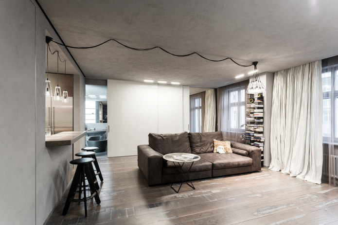 sofá de couro no interior em estilo loft