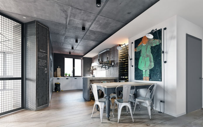 revestimento de teto cinza em estilo loft