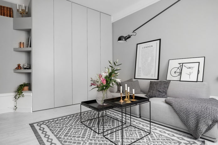interior cinza em estilo escandinavo