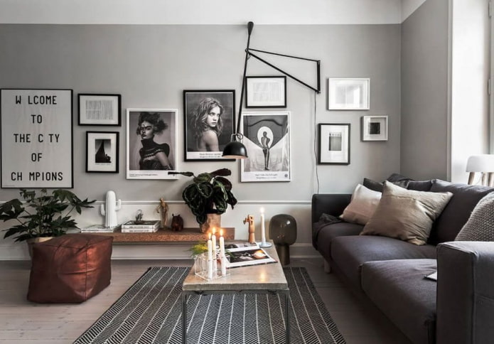 interior cinza em estilo escandinavo