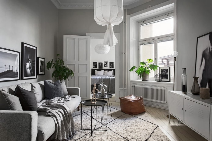interior cinza em estilo escandinavo