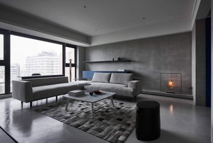 interior cinza em estilo minimalista