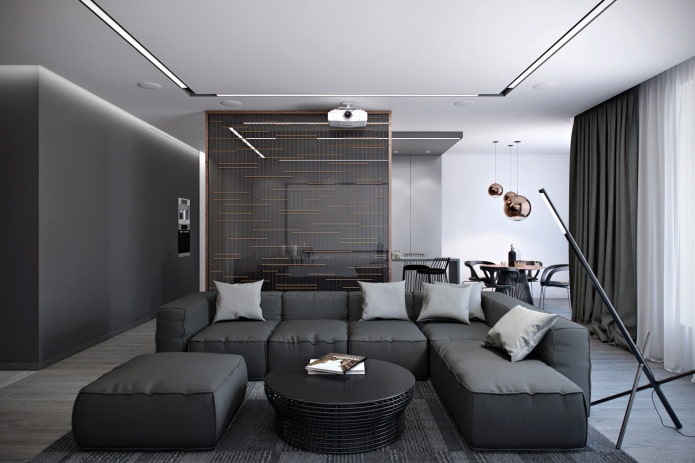 interior cinza em estilo de alta tecnologia