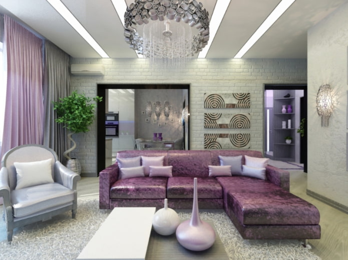 design de interiores em tons de cinza-violeta