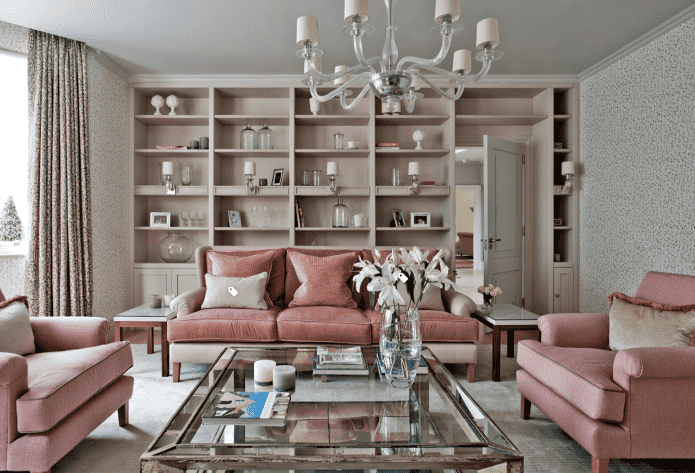 design de interiores em tons de rosa e cinza