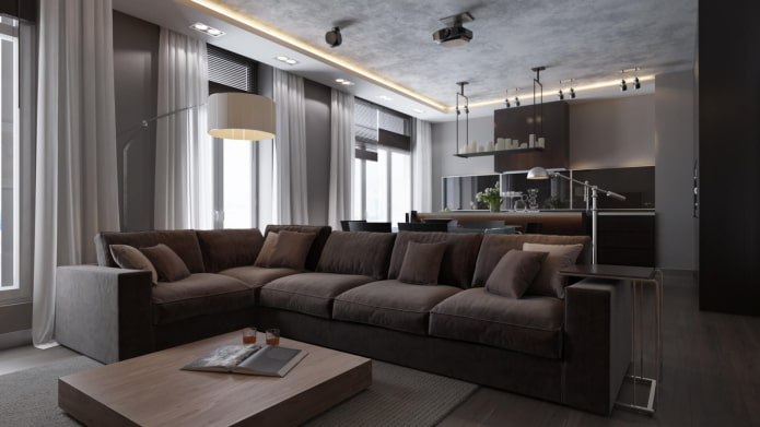 design de interiores em tons de cinza e marrom